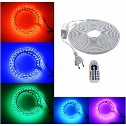 Tiras LED 220v Smd5050 60 Led/m RGB Multicolor Con Transformado,Control por Mando de Distancia y APP
