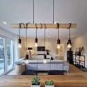 Lámpara Colgante de Techo Vintage,Casquillo E27 Retro 6 Luces (Sin Bombillas),Luz de Madera de Estilo Rústico