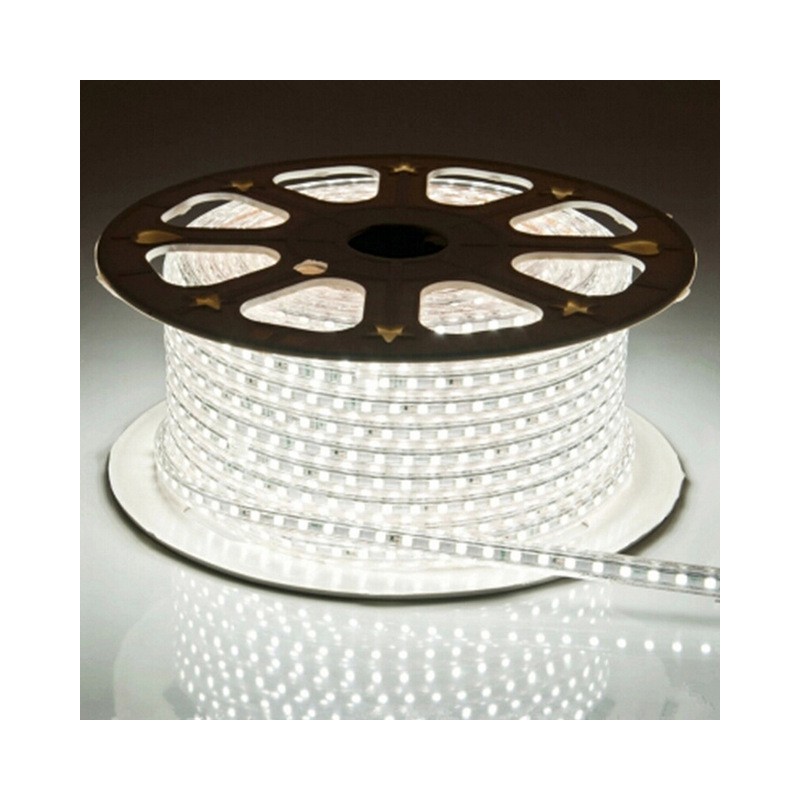 Ahorraluz Tira Led de 220v 5050 IMPERMEABLE Blanco Frío o Cálido Waterproof  IP67 strip (Blanco Frío, 1 Metro + Enchufe)